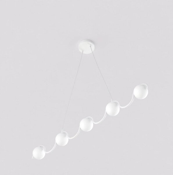 Závěsné svítidlo SINUS – bílé, opálové sklo, 5× G9, šířka 110 cm