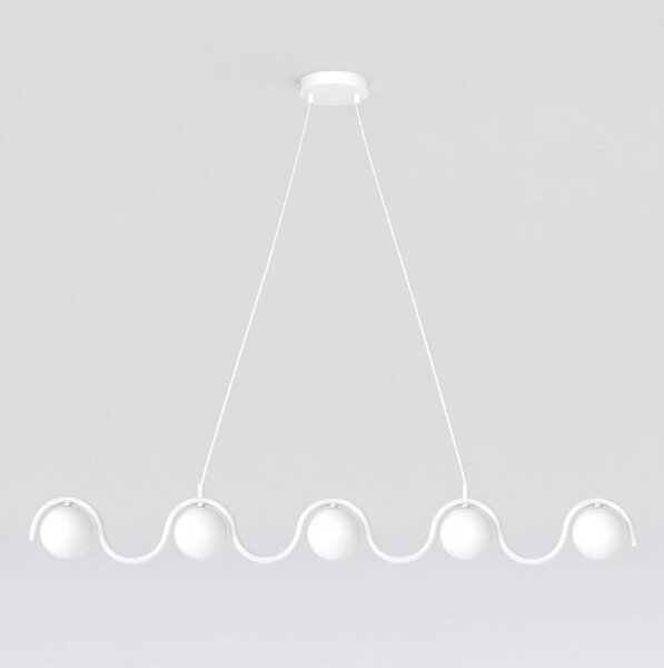Závěsné svítidlo SINUS – bílé, opálové sklo, 5× G9, šířka 110 cm