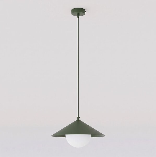 Závěsné svítidlo MONO 1S – olivově zelené, bílé sklo, 1× E14, šířka 31 cm