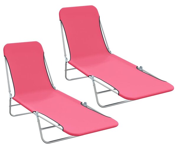 Skládací zahradní lehátka 2 ks ocel a textil růžová 310345