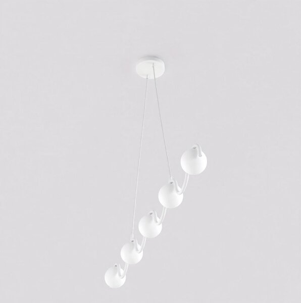 Závěsné svítidlo SINUS – bílé, opálové sklo, 5× G9, šířka 110 cm