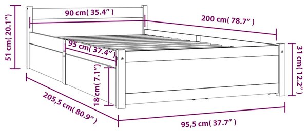 Rám postele se zásuvkami 90 x 200 cm 3103483