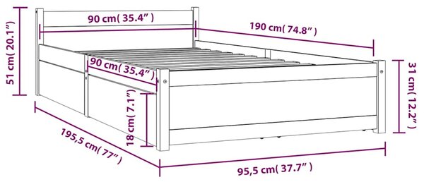 Rám postele se zásuvkami bílý 90 x 190 cm Single 3103479