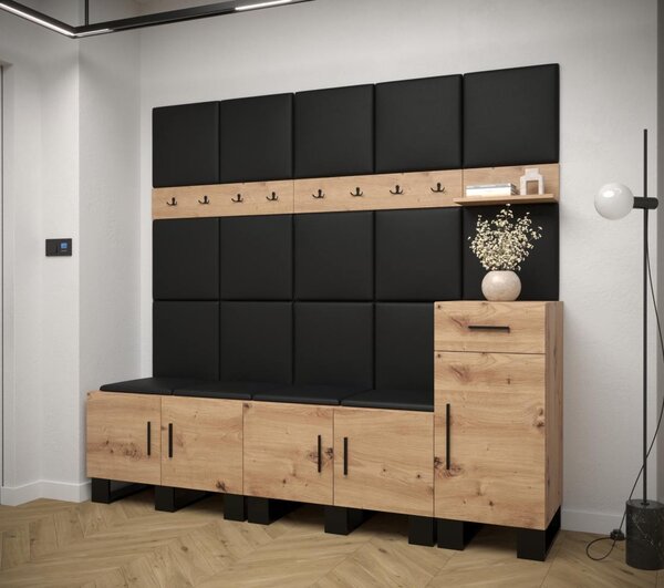 Předsíňová stěna Artin 8 - dub Artisan Barva: Černá Ekokůže