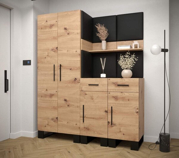 Předsíňová stěna Artin 7 - dub Artisan Barva: Tmavě šedá - Manila 16