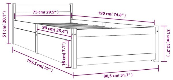Rám postele se zásuvkami 75 x 190 cm Small Single 3103473