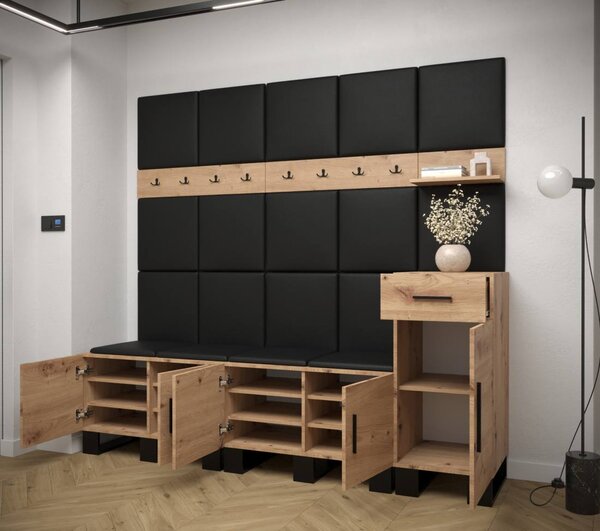 Předsíňová stěna Artin 8 - dub Artisan Barva: Černá Ekokůže