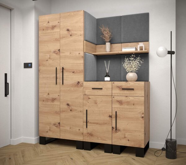 Předsíňová stěna Artin 7 - dub Artisan Barva: Tmavě šedá - Manila 16