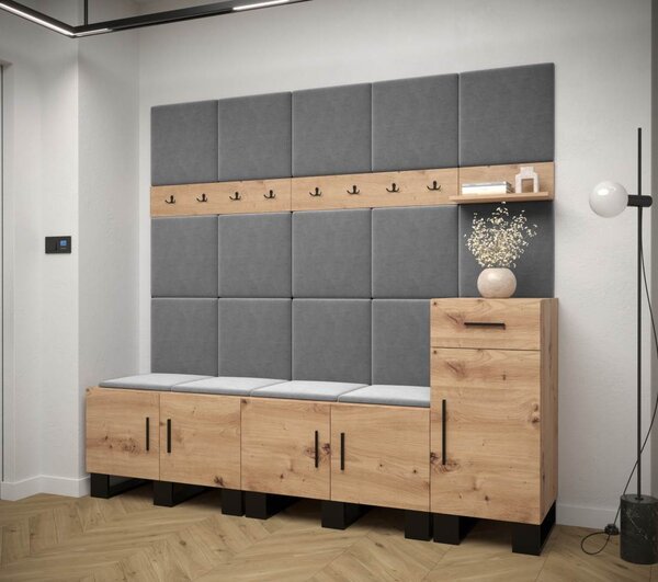 Předsíňová stěna Artin 8 - dub Artisan Barva: Černá Ekokůže