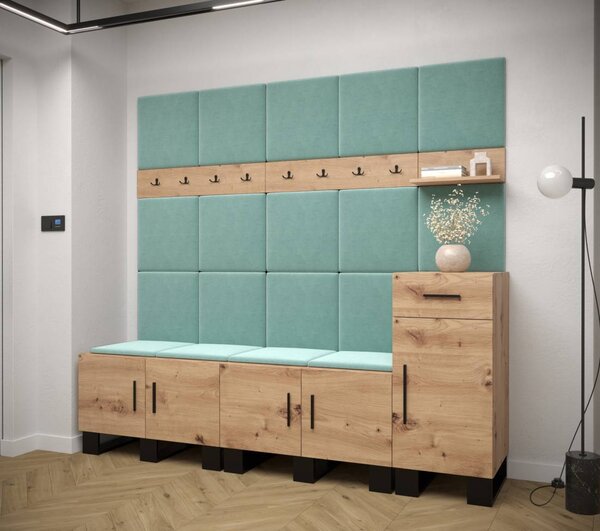 Předsíňová stěna Artin 8 - dub Artisan Barva: Černá Ekokůže
