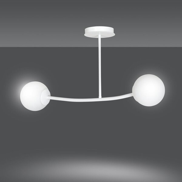Stropní svítidlo HALLDOR 2 – celobílé, sklo, 2× E14, šířka 81 cm