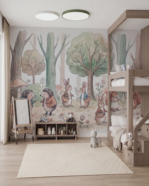 Fototapety Pohádková lesní zvířátka v lese ve stylu akvarelu, Fototapety dětské, Fototapety dětské les, w09951 : uwalls.cz