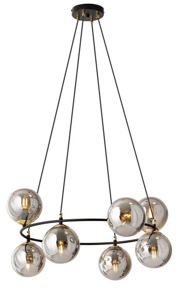 Závěsné svítidlo AZURA 8 – černé, grafitové sklo, 7× E14, šířka 75 cm