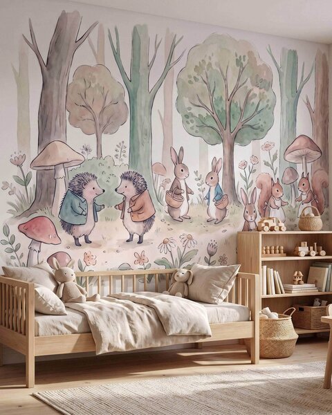 Fototapety Pohádková lesní zvířátka v lese ve stylu akvarelu, Fototapety dětské, Fototapety dětské les, w09951 : uwalls.cz