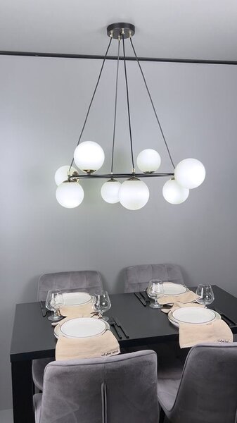 Závěsné svítidlo AZURA 8 – černé, opálové sklo, 7× E14, šířka 75 cm