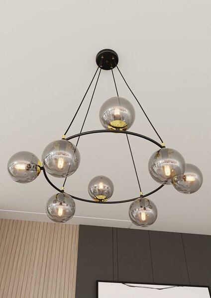 Závěsné svítidlo AZURA 8 – černé, grafitové sklo, 7× E14, šířka 75 cm