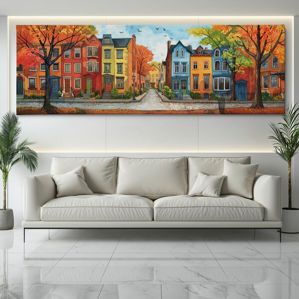 Obraz na plátně - Podzimní ulice Readingu FeelHappy.cz Velikost obrazu (šířka x výška): 120 x 40 cm