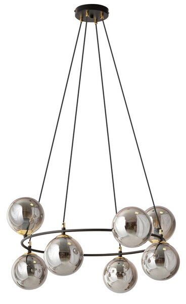 Závěsné svítidlo AZURA 8 – černé, grafitové sklo, 7× E14, šířka 75 cm