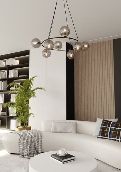 Závěsné svítidlo AZURA 8 – černé, grafitové sklo, 7× E14, šířka 75 cm