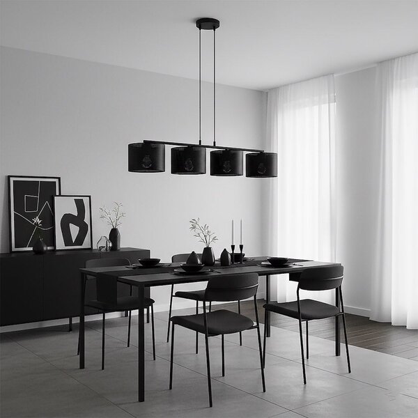 Závěsné svítidlo LUX 4 – celočerné, textilní stínidla, 4× E27, šířka 95 cm