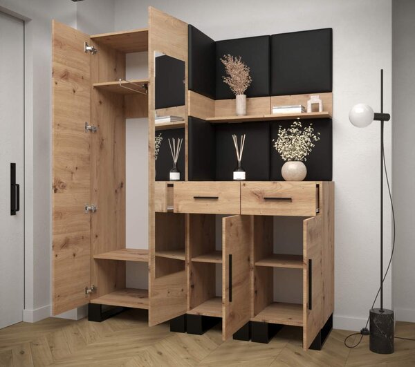Předsíňová stěna se zrcadlem Artin 15 - dub Artisan Barva: Mátová - Manila 11