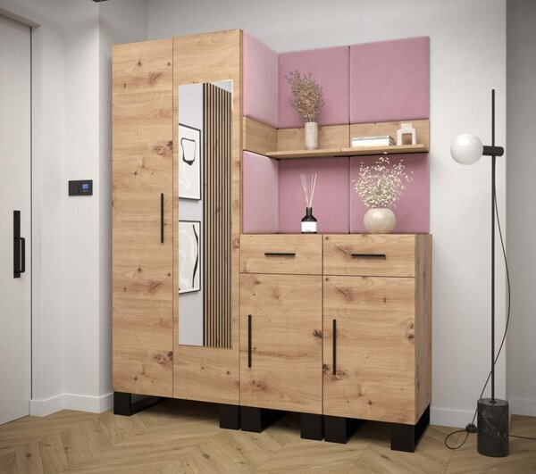 Předsíňová stěna se zrcadlem Artin 15 - dub Artisan Barva: Mátová - Manila 11
