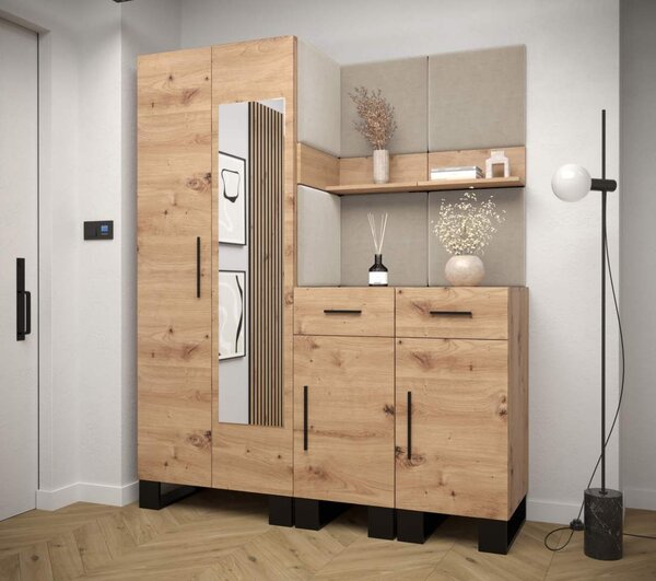 Předsíňová stěna se zrcadlem Artin 15 - dub Artisan Barva: Mátová - Manila 11