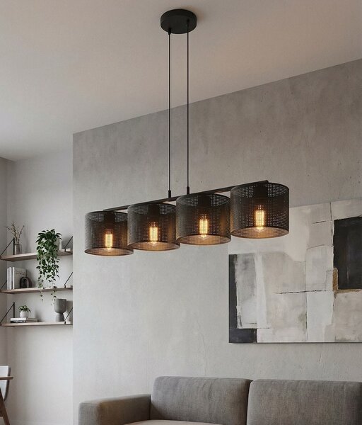 Závěsné svítidlo LUX 4 – celočerné, textilní stínidla, 4× E27, šířka 95 cm