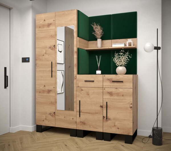 Předsíňová stěna se zrcadlem Artin 15 - dub Artisan Barva: Mátová - Manila 11