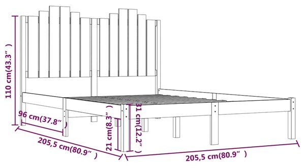 Rám postele černý masivní borovice 200 x 200 cm 3103802