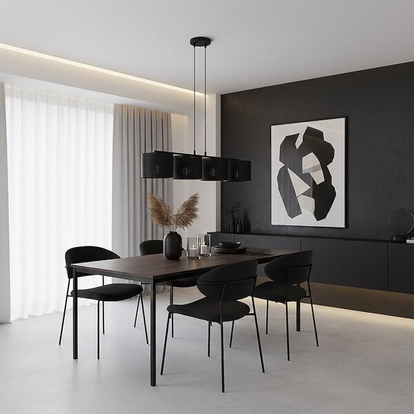 Závěsné svítidlo LUX 4 – celočerné, textilní stínidla, 4× E27, šířka 95 cm