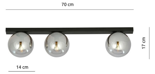 Stropní svítidlo FIT 3 – černé, grafitové sklo, 3× E14, šířka 70 cm