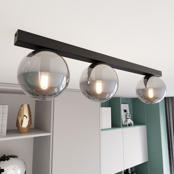 Stropní svítidlo FIT 3 – černé, grafitové sklo, 3× E14, šířka 70 cm