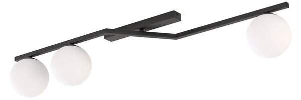 Stropní svítidlo NATON 3 – černé, opálové sklo, 3× E14, šířka 100 cm