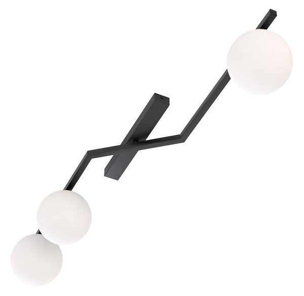 Stropní svítidlo NATON 3 – černé, opálové sklo, 3× E14, šířka 100 cm