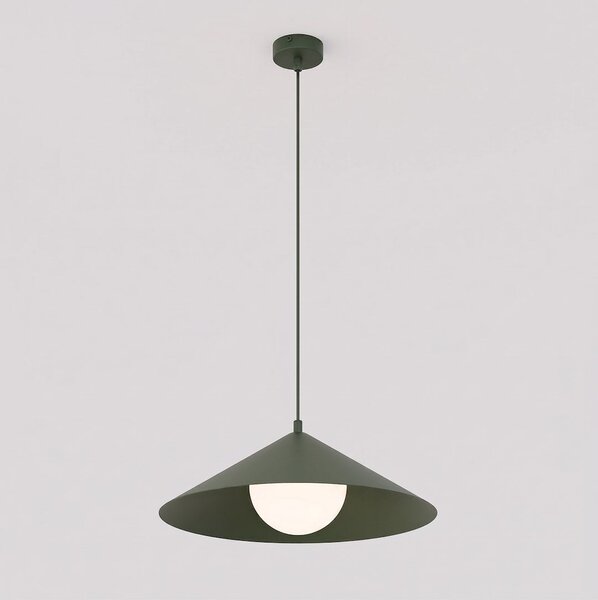 Závěsné svítidlo MONO 1M – olivově zelené, bílé sklo, 1× E14, šířka 40 cm
