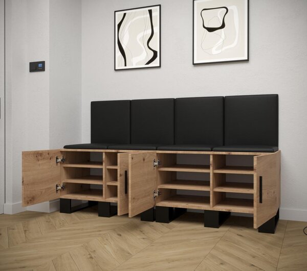 Botník do předsíně Artin 20 - dub Artisan Barva: Černá Ekokůže