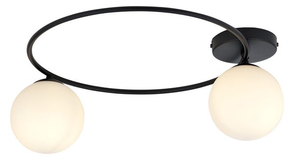 Stropní svítidlo SOPRA 2 – černé, opálové sklo, 2× E14, šířka 47 cm