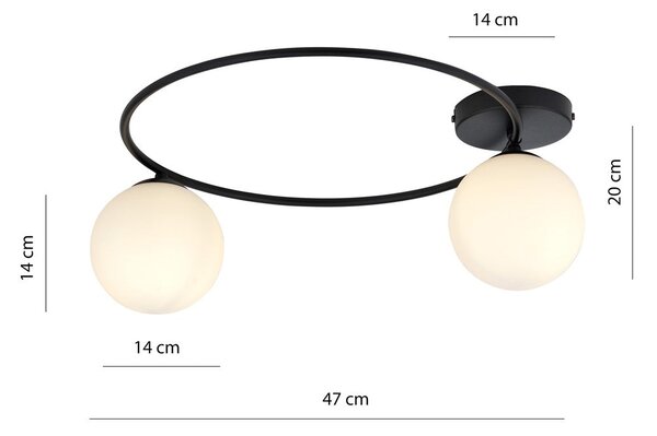 Stropní svítidlo SOPRA 2 – černé, opálové sklo, 2× E14, šířka 47 cm