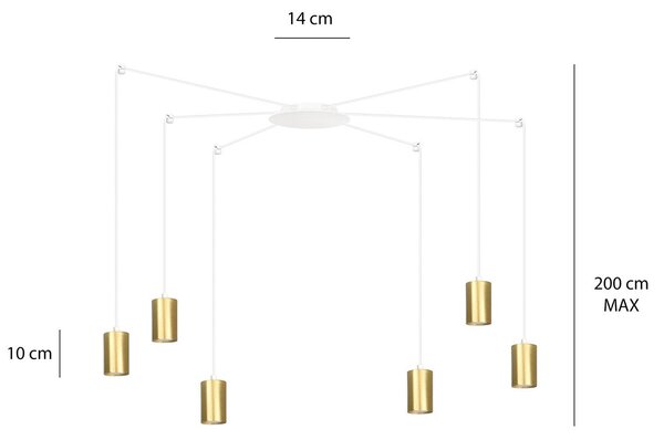 Závěsné svítidlo TRAKER 6 – bílé / zlaté, 6× GU10, šířka 300 cm