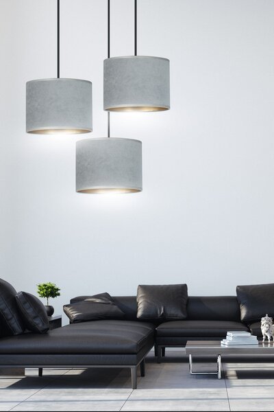 Závěsné svítidlo HILDE 3 PREM – černé, šedá textilní stínidla, 3× E27, šířka 50 cm
