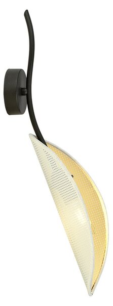Nástěnné svítidlo LOTUS K1 – bílé, zlaté textilní stínidlo, 1× E14, šířka 12 cm