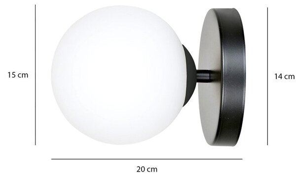 Nástěnné svítidlo HALLDOR K1 – černé, bílé sklo, 1× E14, šířka 15 cm