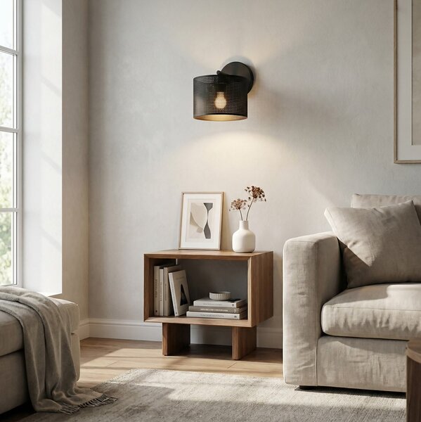 Nástěnné svítidlo LUX K1 – celočerné, textilní stínidlo, 1× E27, šířka 20 cm