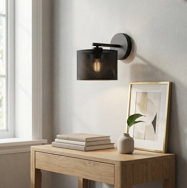 Nástěnné svítidlo LUX K1 – celočerné, textilní stínidlo, 1× E27, šířka 20 cm