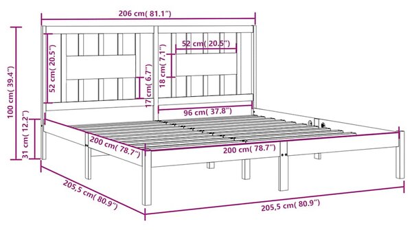 Rám postele šedý masivní borovice 200 x 200 cm 3104085