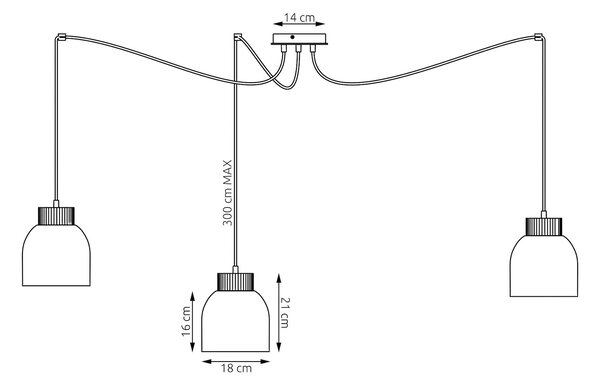 Závěsné svítidlo KRU 3 – moka, 3× E27, šířka 300 cm