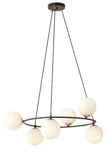 Závěsné svítidlo AZURA 6 – černé, opálové sklo, 6× E14, šířka 75 cm