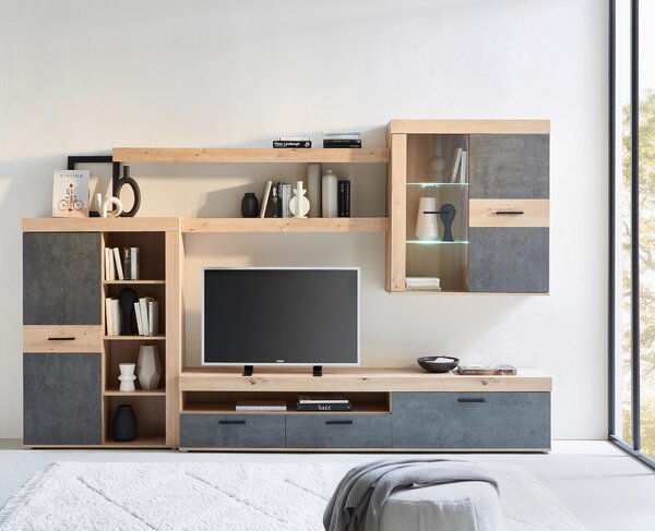 OBÝVACÍ STĚNA dub artisan Carryhome - Kompletní obývací stěny