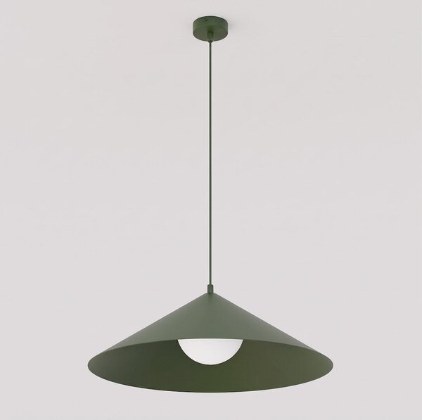 Závěsné svítidlo MONO 1L – olivově zelené, bílé sklo, 1× E14, šířka 50 cm